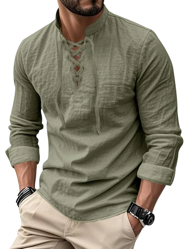 Men's Linen Casual Long Sleeve Polo Shirt, Stylish New Design