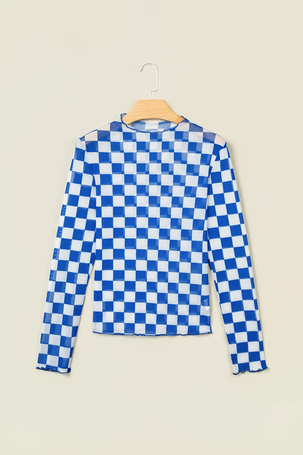 Plaid Mesh Stretch Fabric Long Sleeve Top