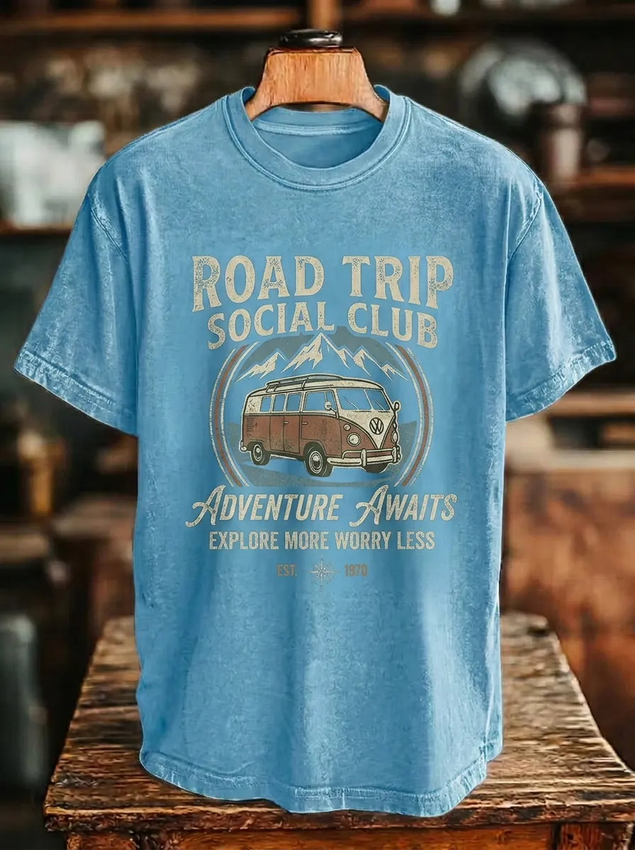 Unisex Road Trip Adventure Vintage Van Printed T-shirt