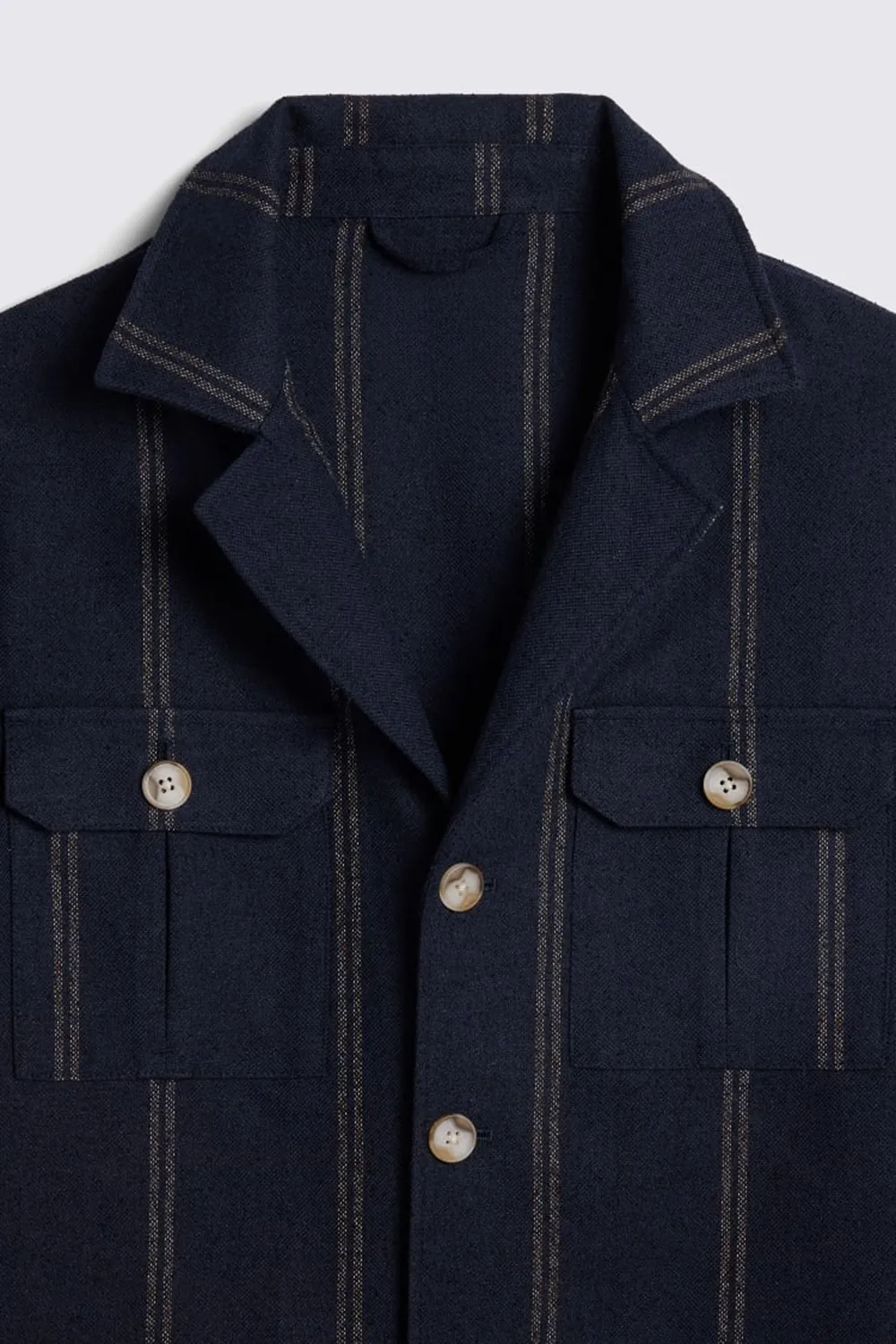 Cotton-Linen Blend Navy Striped Casual Jacket