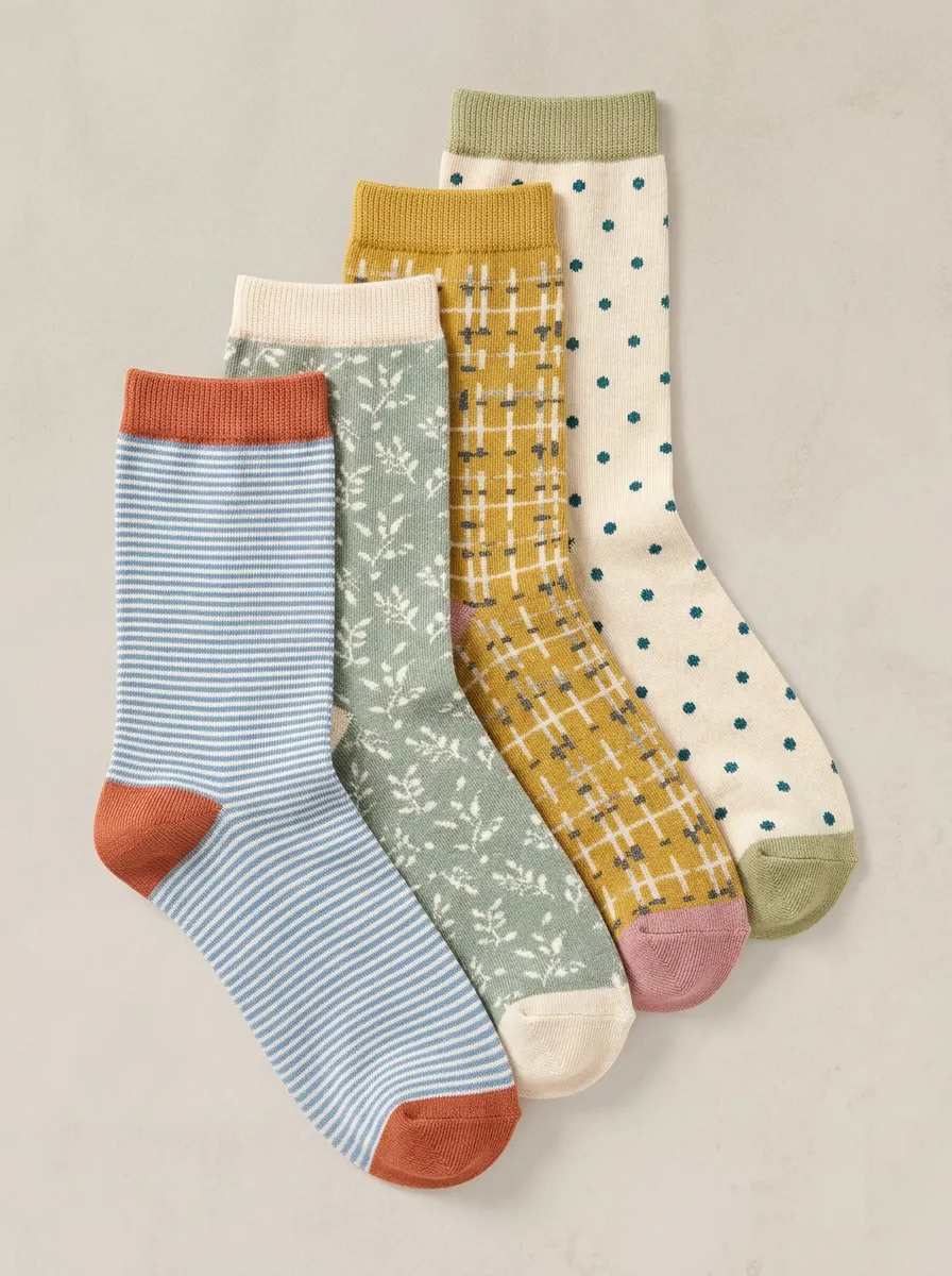 Floral Striped Vintage Four-Pair Casual Socks