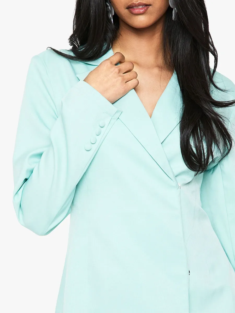 Mint Green Belted Asymmetric Blazer Dress