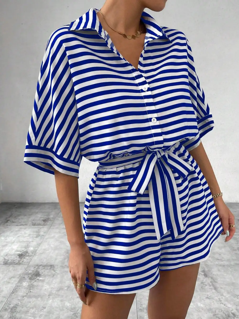 Tie Waist Half Button Romper