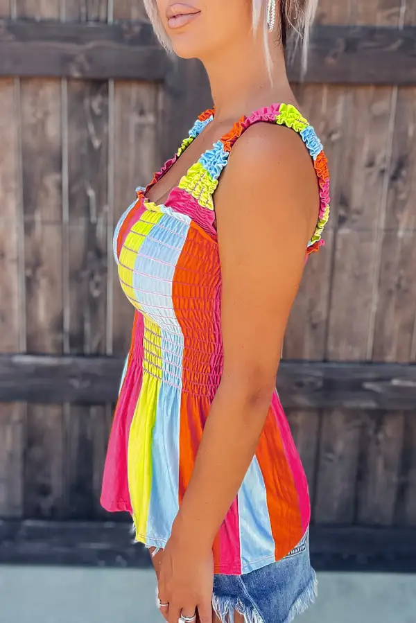 Block Shirred Square Neck Tank Top