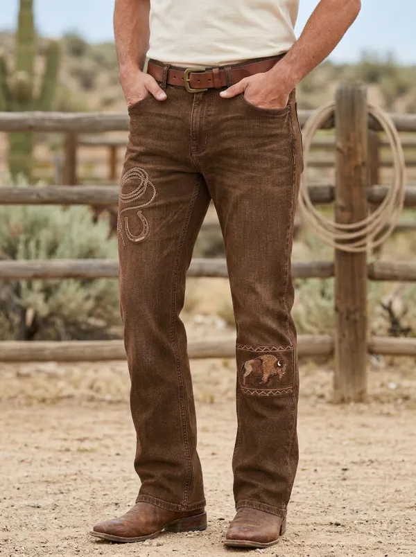 Men's Classic Western Cowboy Horseshoe Horse Lasso Jeans
