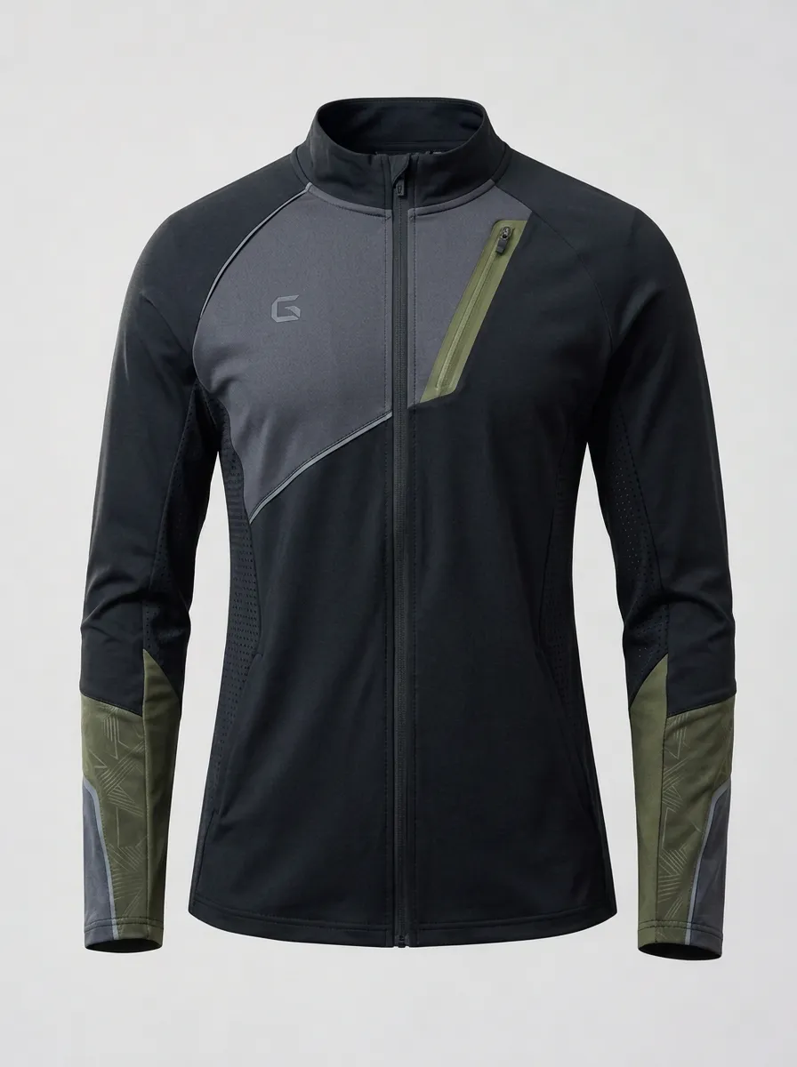 Men's Sportswear Geometric Pattern Printed Zip-Up Jacket with Perforated Panels