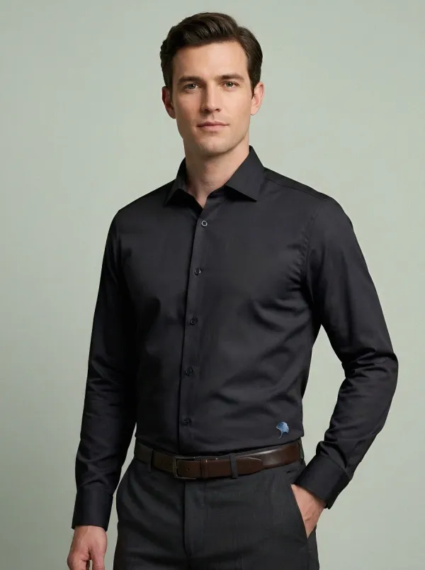 Men's Non-Iron Cotton Ginkgo Leaf Embroidered Dress Shirt