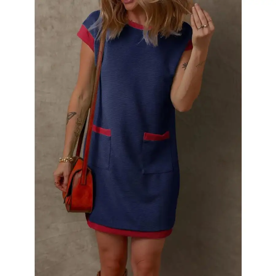 Round Neck Cap Sleeve Mini Dress