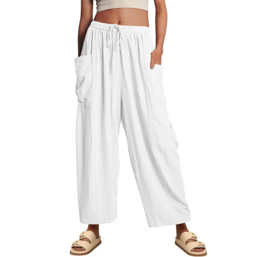 Full Size Pocketed Drawstring Wide Leg Pants