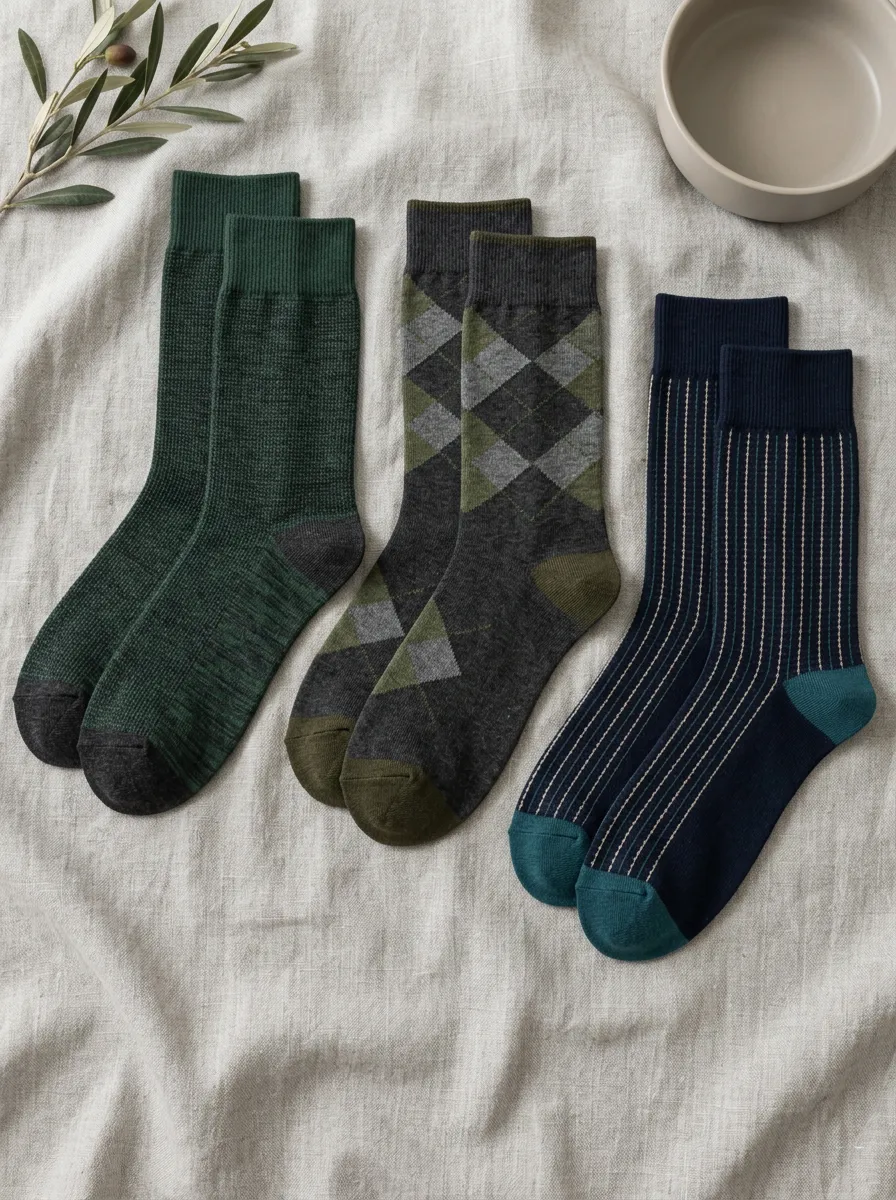 Men's Argyle Plaid Striped Textured Printed 3-Pack Socks
