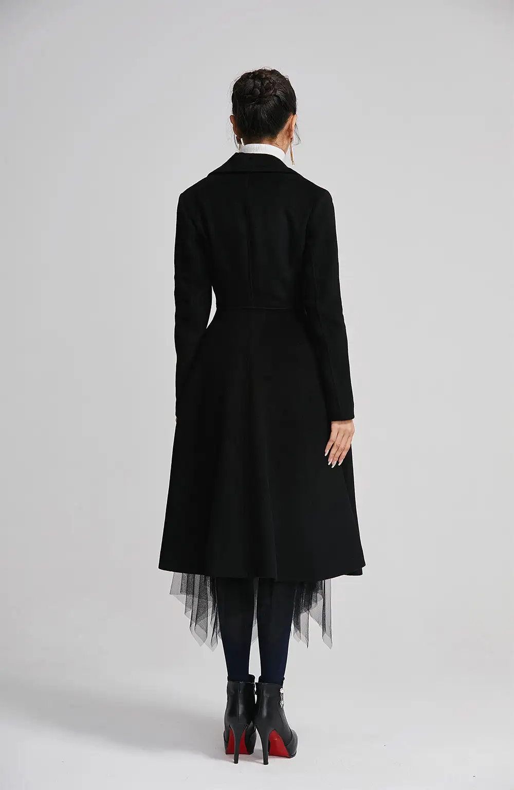 Classic Wool Tailored Double Breasted Lapel Collar Pocketed Long Coat