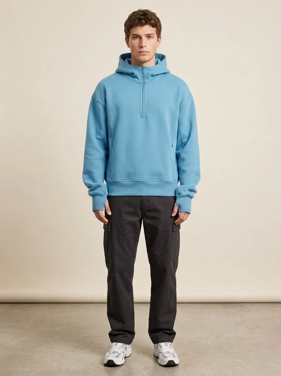 Unisex Quarter Zip Relaxed Layer Pullover Hoodie
