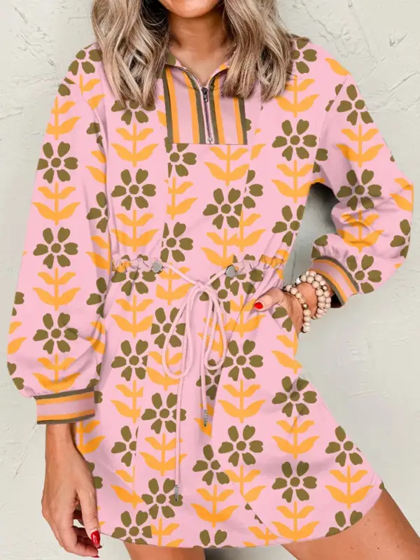 Printed Drawstring Mini Dress