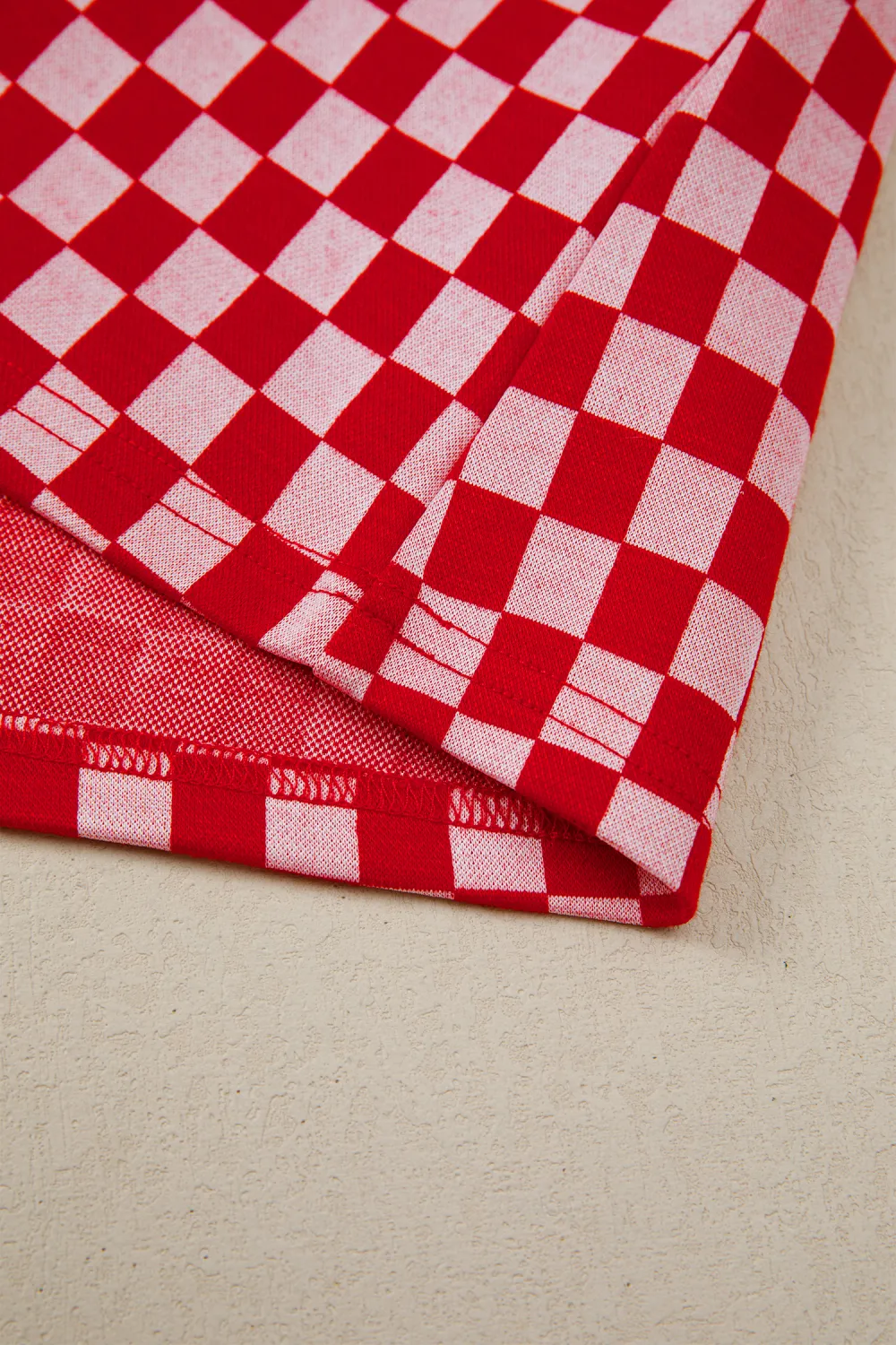 Red Checkered Print Ruffle Short Sleeve Top