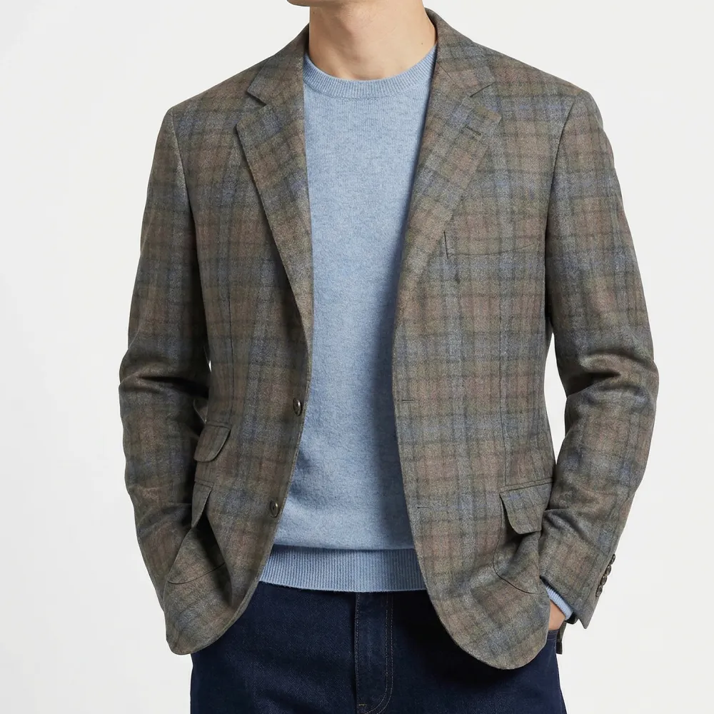 Checked Cashmere Wool Blazer Jacket