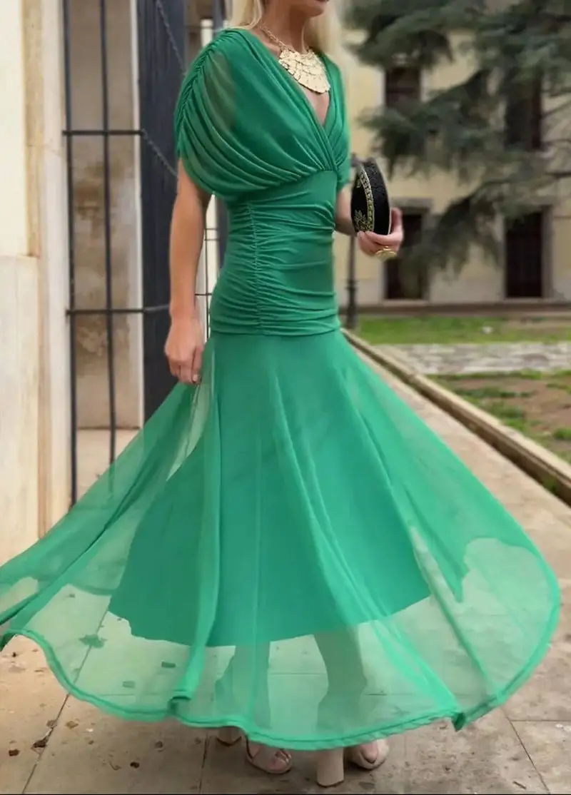 Women's V-Neck Chiffon Cape Bridal Dress