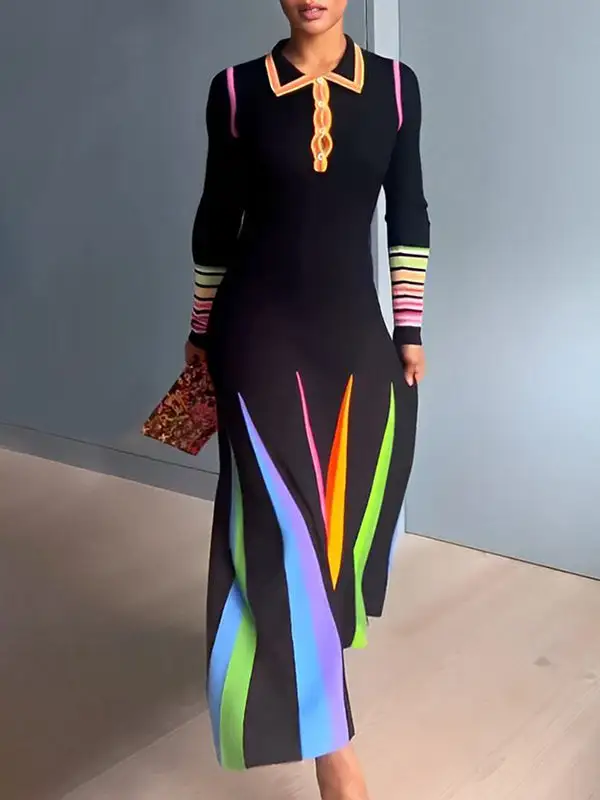 Printed Buttoned Long Maxi Dress