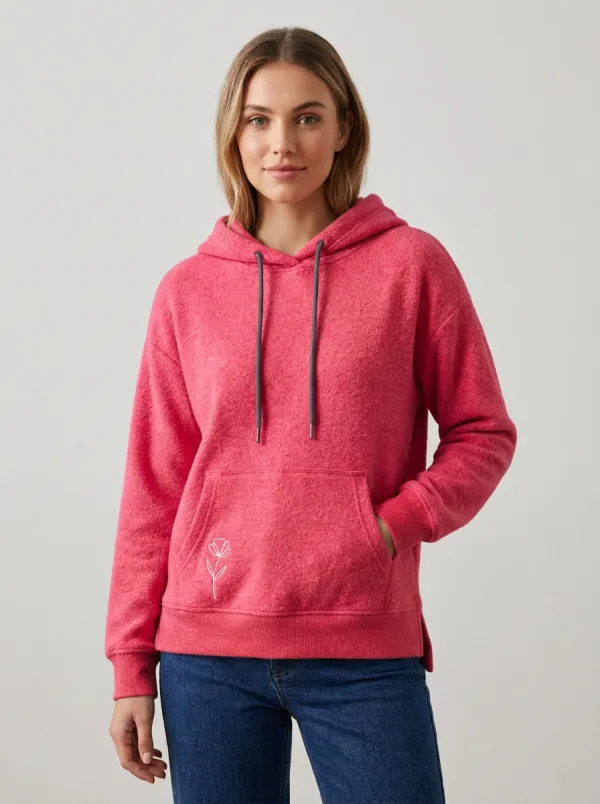 Women's Floral Line Art Floral Line Art Embroidered Casual Hoodie