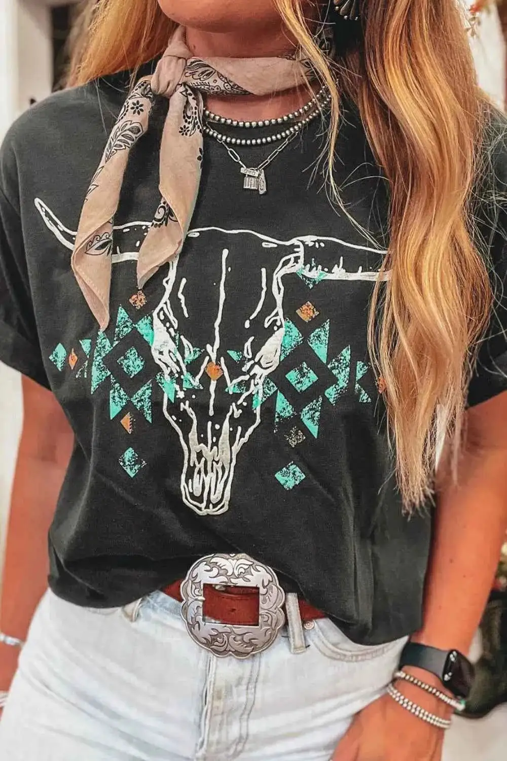 Bull Head Round Neck Short Sleeve T-Shirt