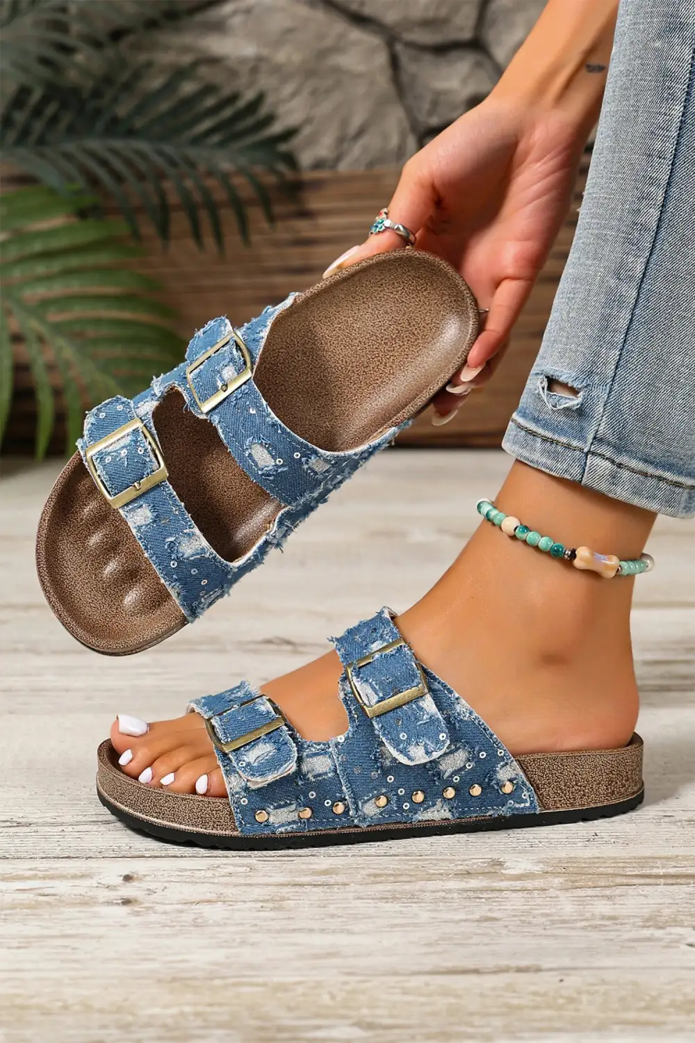 Faux Suede Buckle Strappy Cutout Flat Sandals