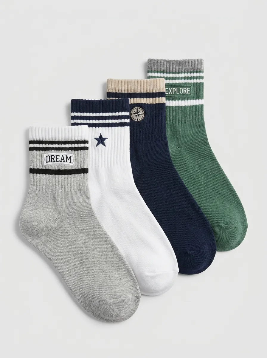 Compass Embroidered Adventure Men's Four-Pair Long Socks