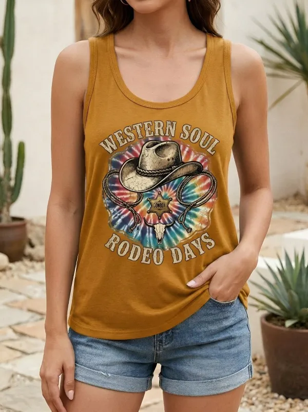 Women's Western Soul Rodeo Cowboy Hat Printed Tank Top