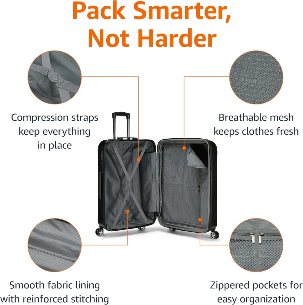 Amazon Basics 30-Inch Hardside Checked Spinner Luggage With TSA Lock, Lightweight Expandable Suitcase, Scratch-Resistant Surface, 8 Multi-directional Wheels, Black