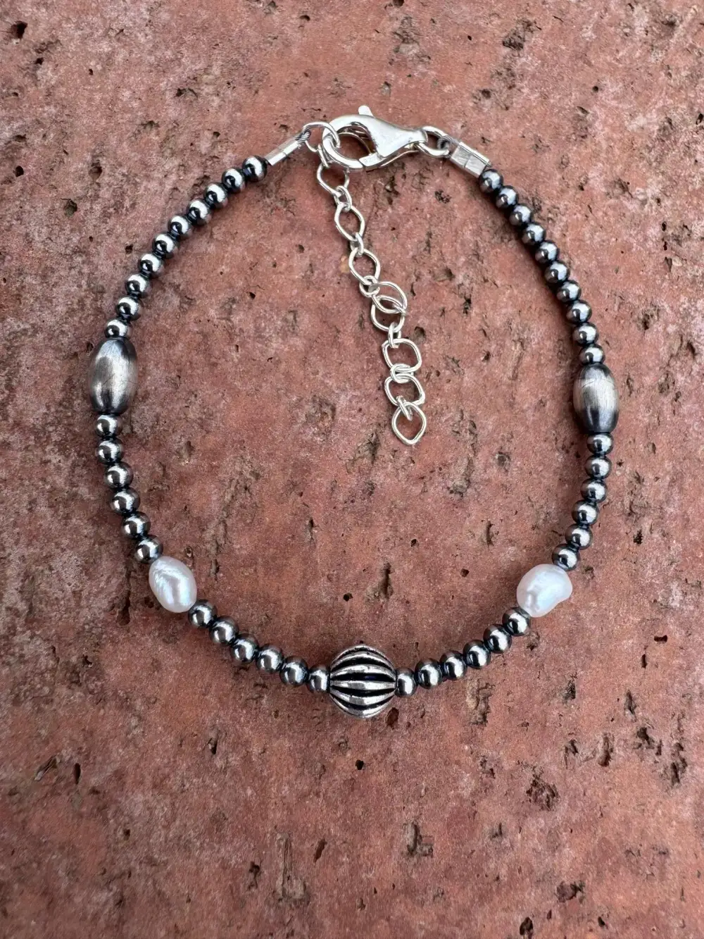 Beaded Mother Of Pearl Pearl Sterling Silver Bracelet