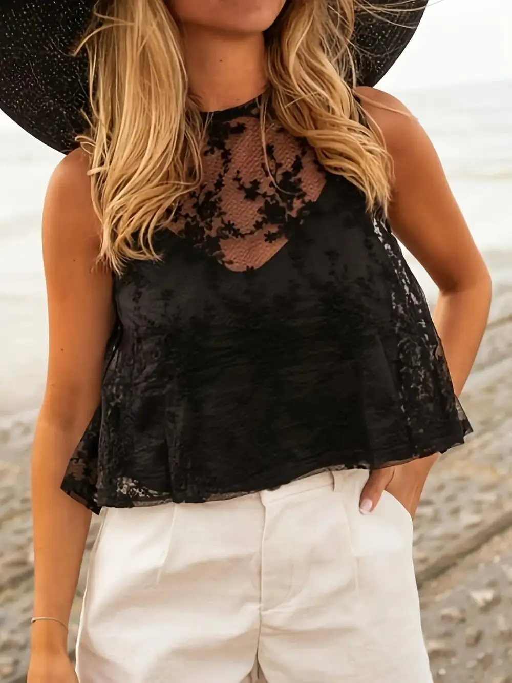 Tie-Back Lace Tank Top