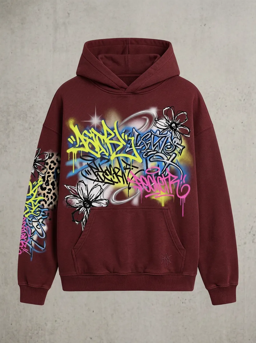 Unisex Streetwear Graffiti Floral Leopard City Inspired Hoodie