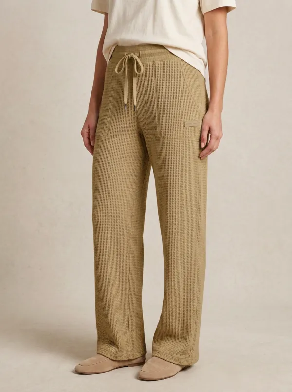 Women's Casual Lounge Waffle Knit Drawstring Wide Leg Pants