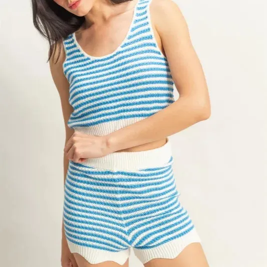 Striped Cropped Tank and Shorts Set