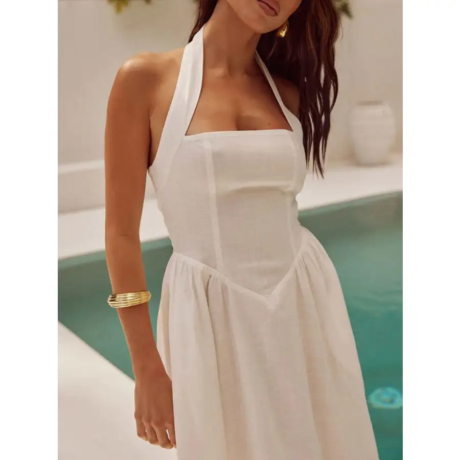 Relaxed Halter Neck Maxi Dress with Pockets