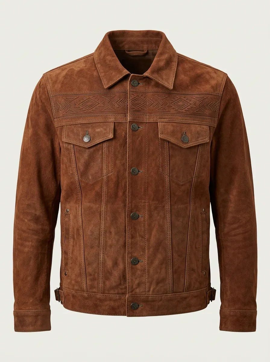 Men's Suede Western Trucker Jacket Button-Front