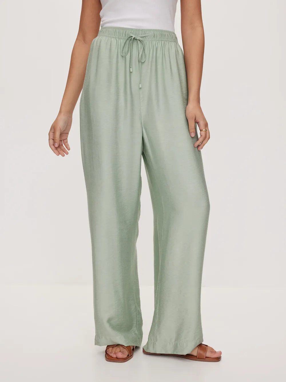 Light Green Flowy Wide-Leg Pants