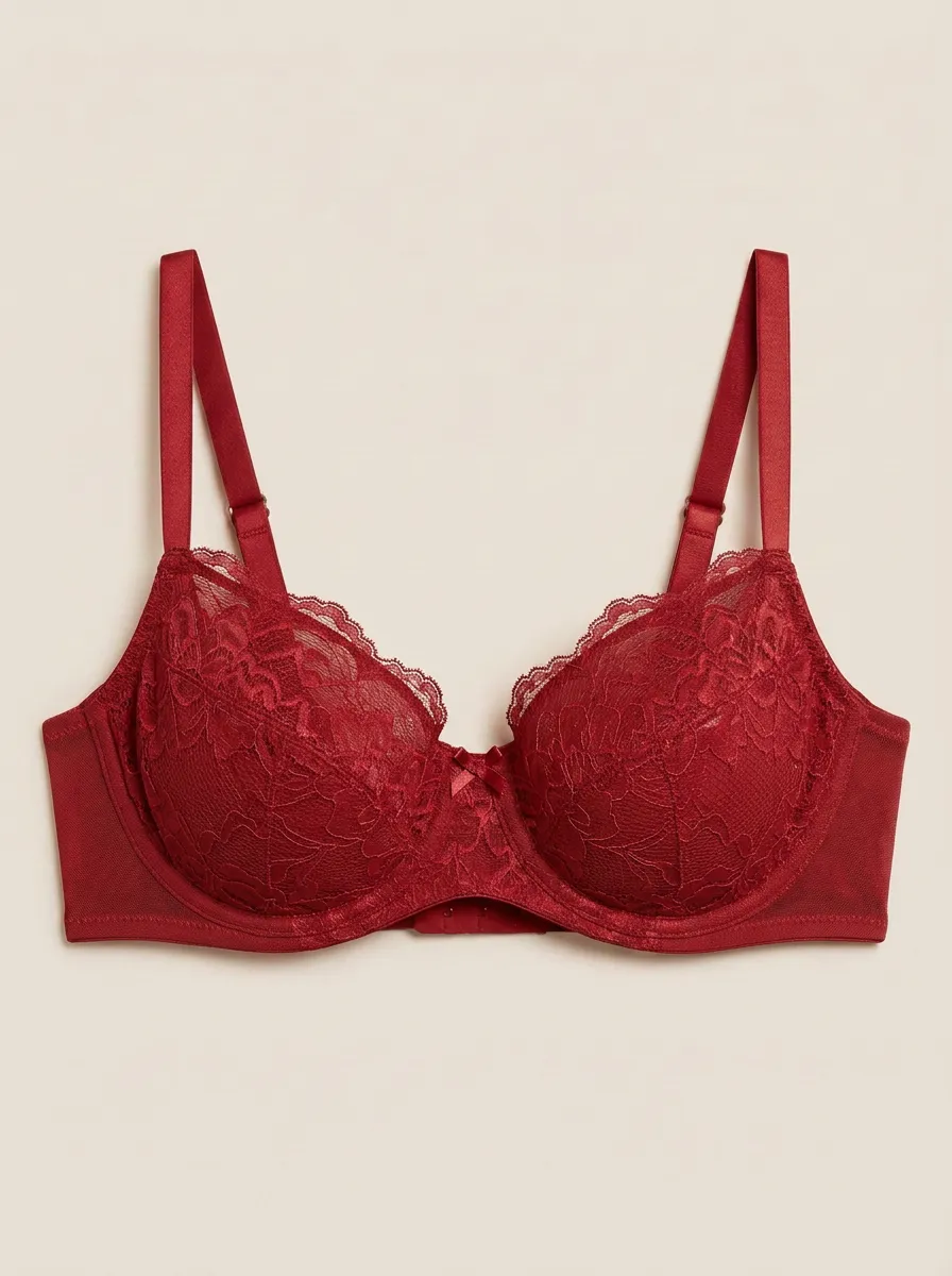 Women's Underwire Floral-Lace Scalloped-Edge Mesh-Panel Bra