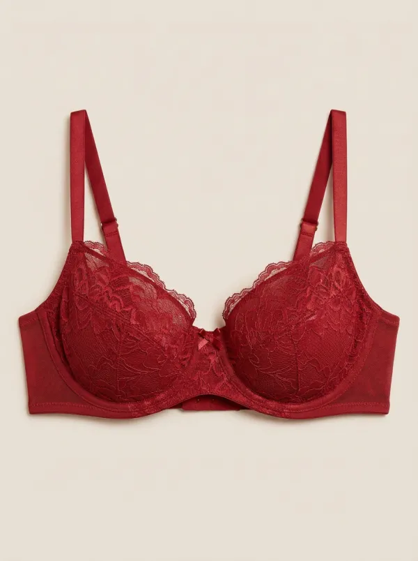 Women's Underwire Floral-Lace Scalloped-Edge Mesh-Panel Bra