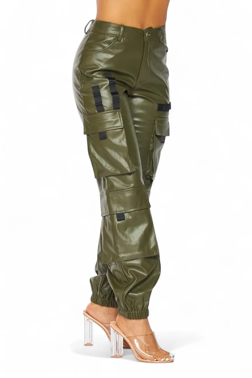 Women's Jogger Vegan Leather Cargo Pants