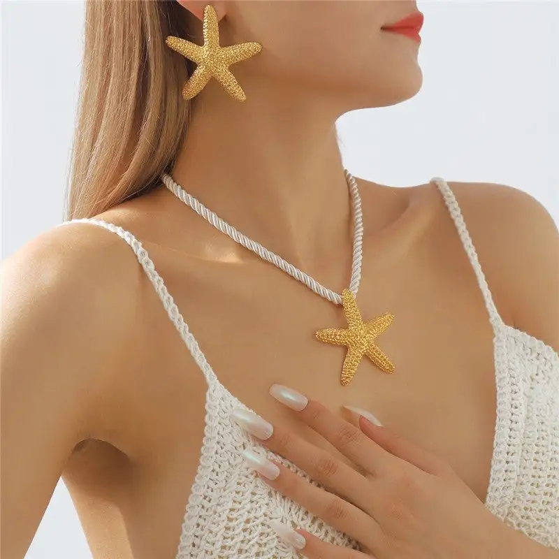 Stylish Starfish Pendant Necklace Earrings