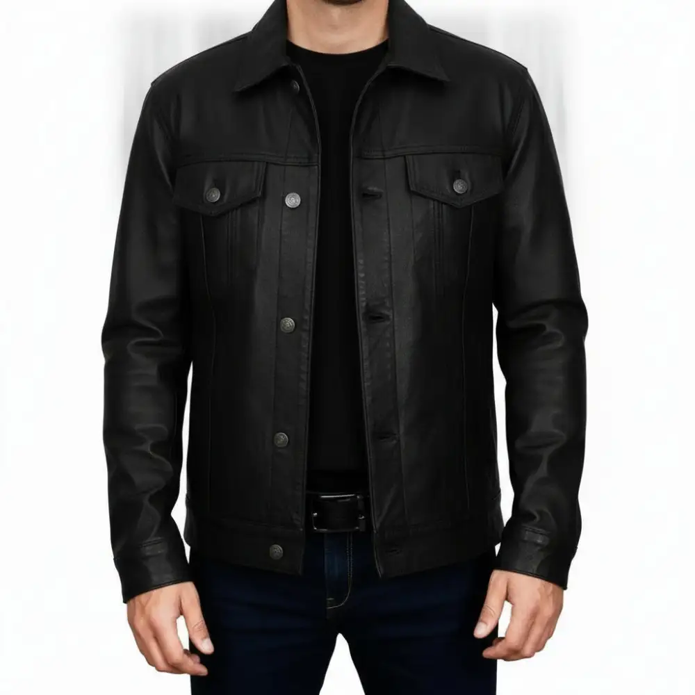 Classic Leather Biker Trucker Multi Pocket Jacket