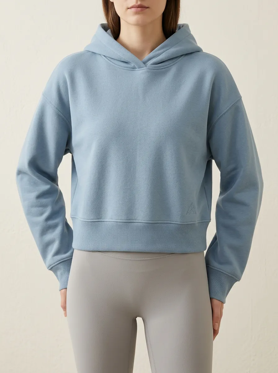 Women's Minimalist A1 Logo Solid Blue Cropped Hoodie