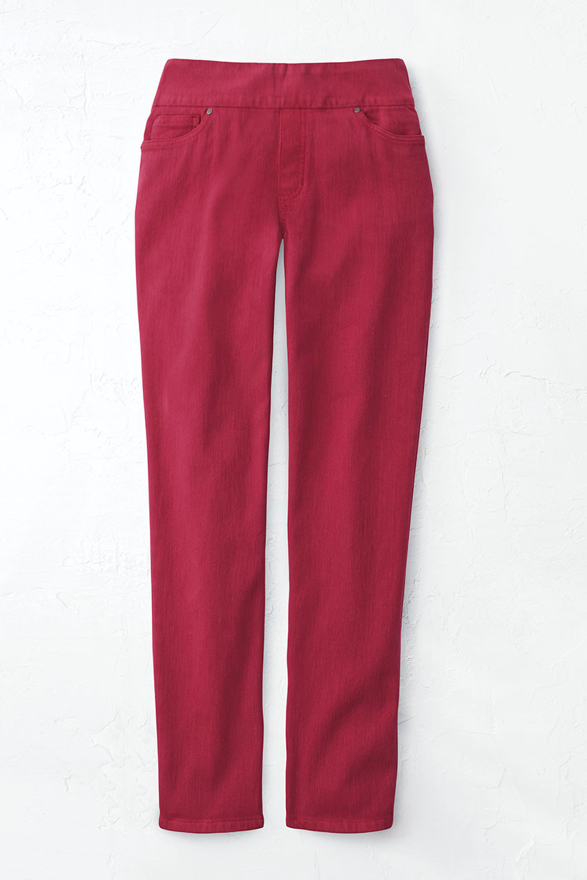 Knit Denim Mid Rise Slim-Leg Ankle Jeans