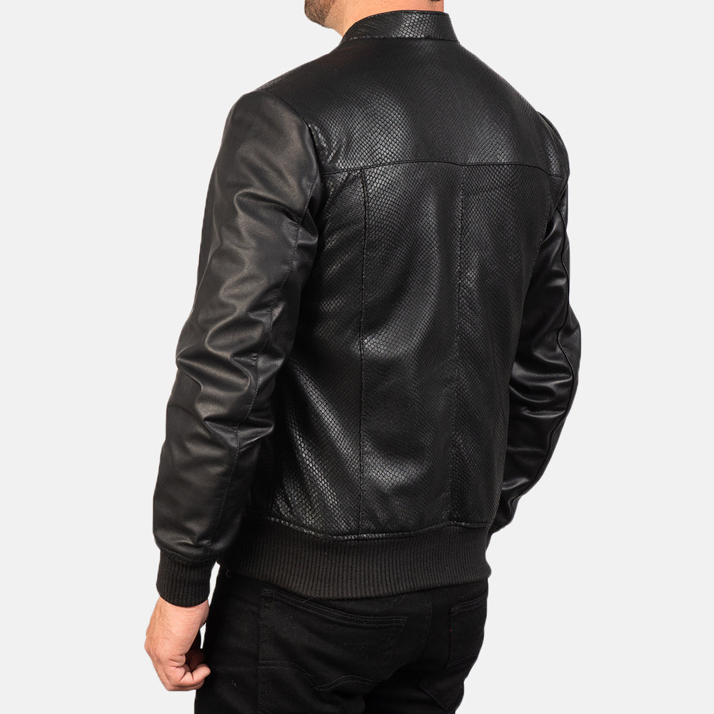 Men's Stitched Detail Bomber Leather Jacket