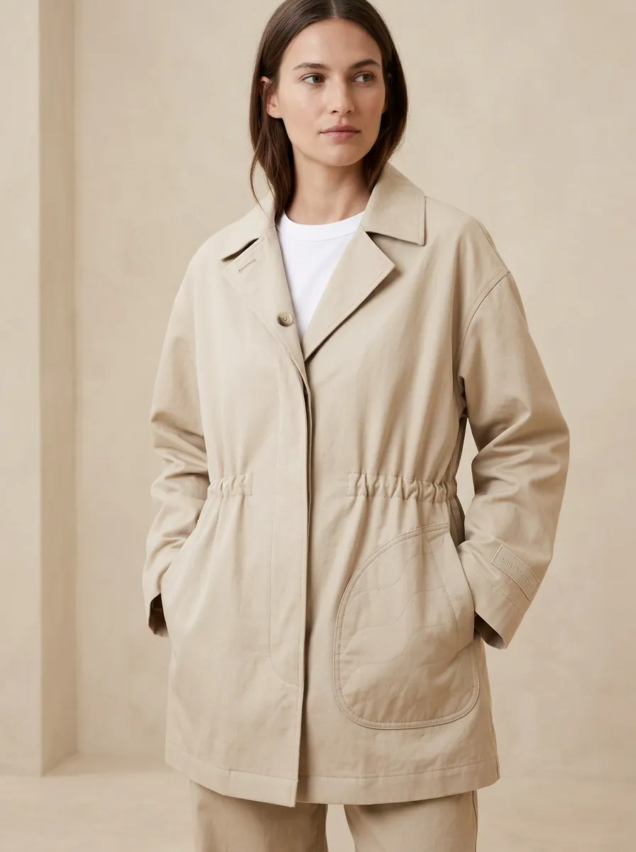 Casual Quilted Pocket Printed Coat