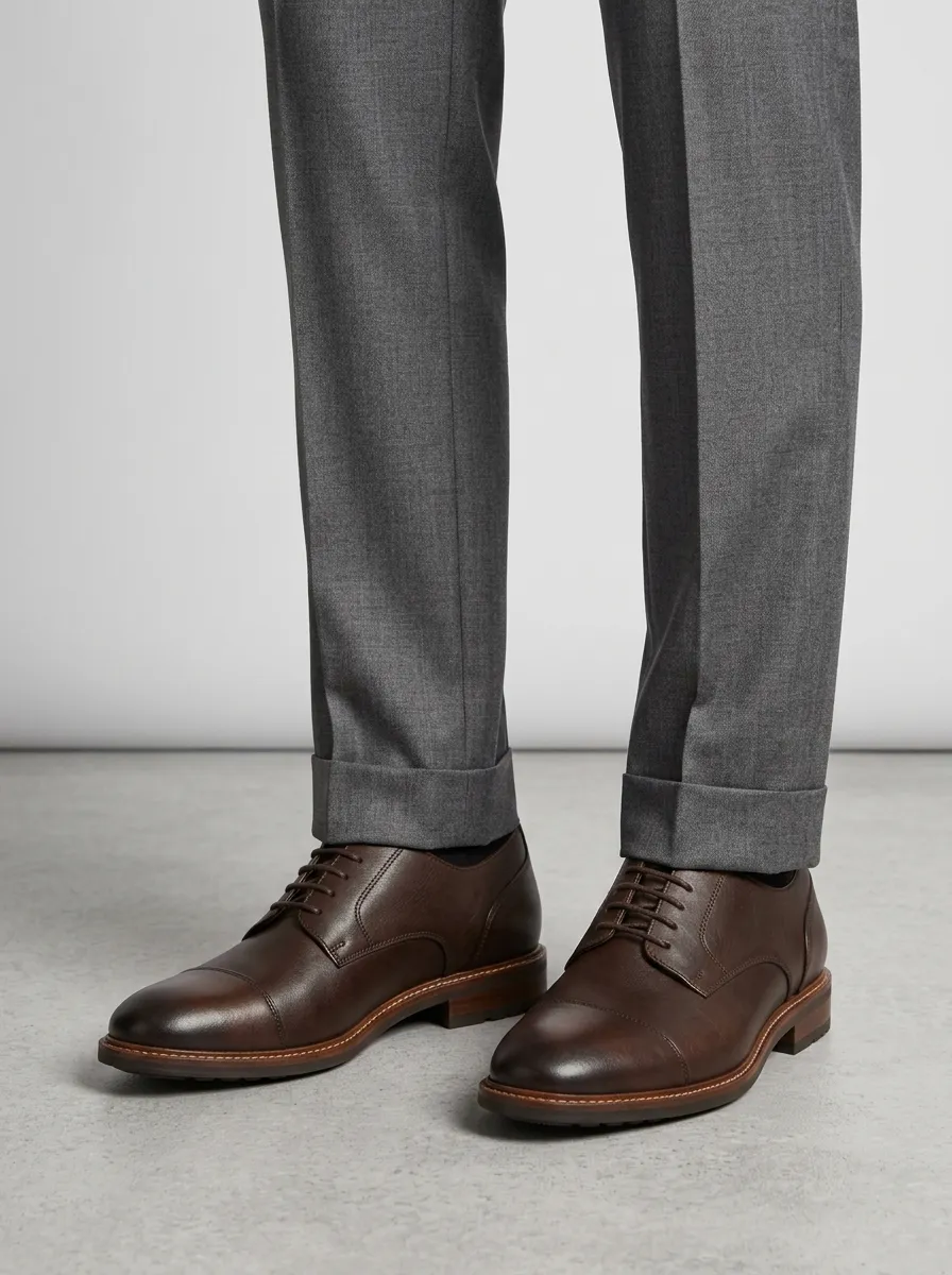 Men's Classic Business Formal Brown Leather Cap Toe Oxford Shoes