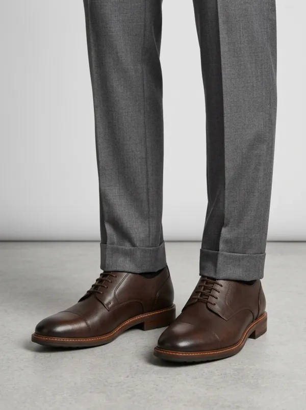 Men's Classic Business Formal Brown Leather Cap Toe Oxford Shoes