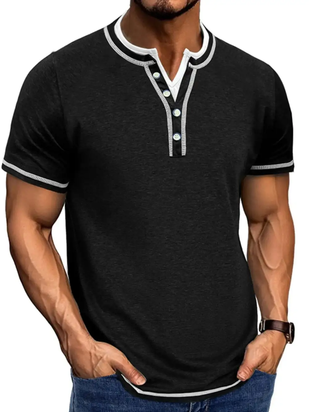 Soft Contrast Detail Collared Polo Shirt