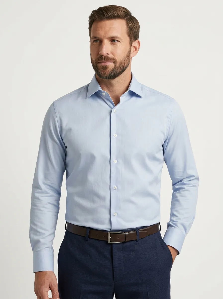 Men's Business Professional Light Blue Solid Color Dress Shirt