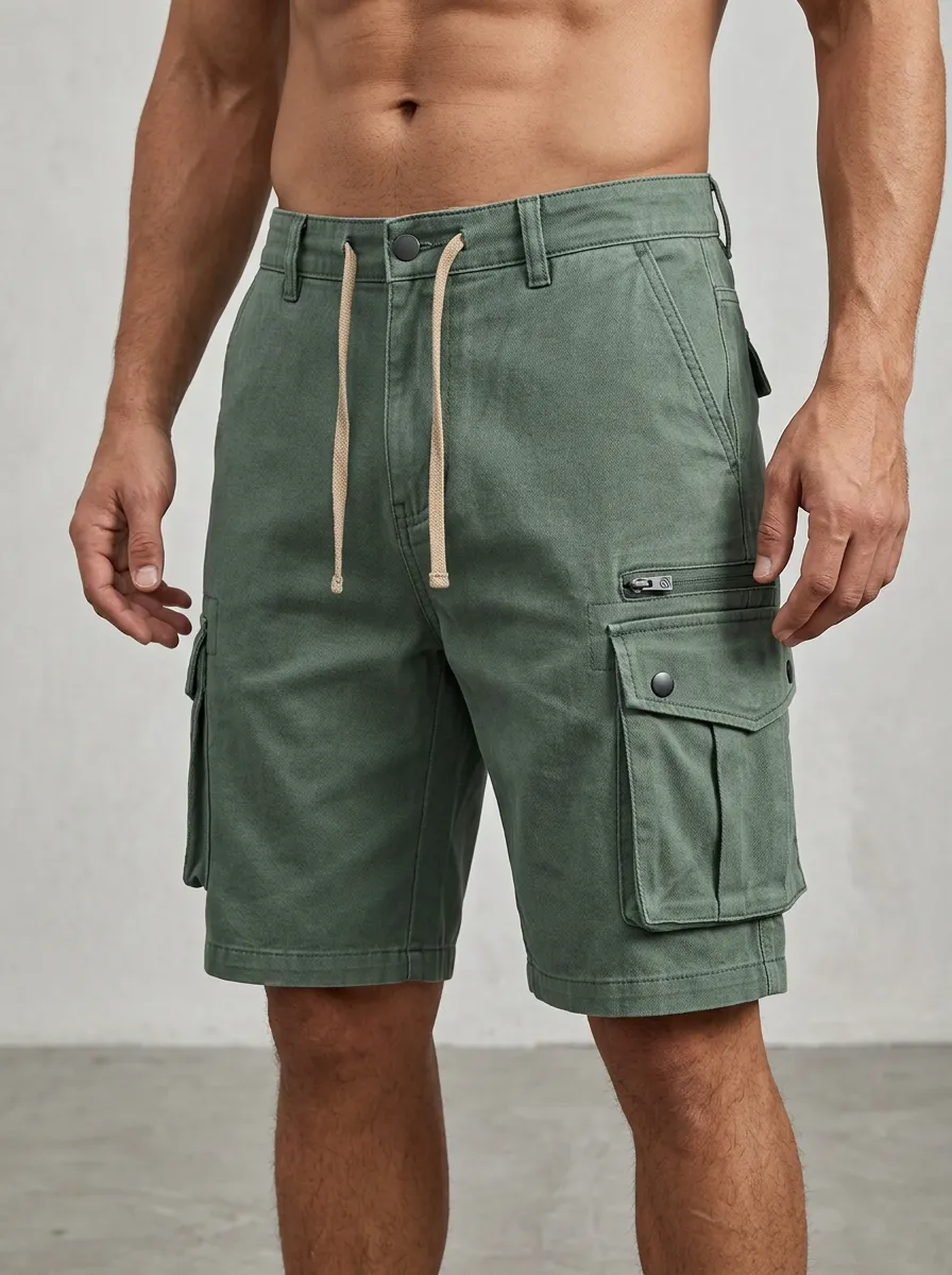 Men's Lightweight Woven Cargo Shorts with a Drawstring Waist for Daily Wear