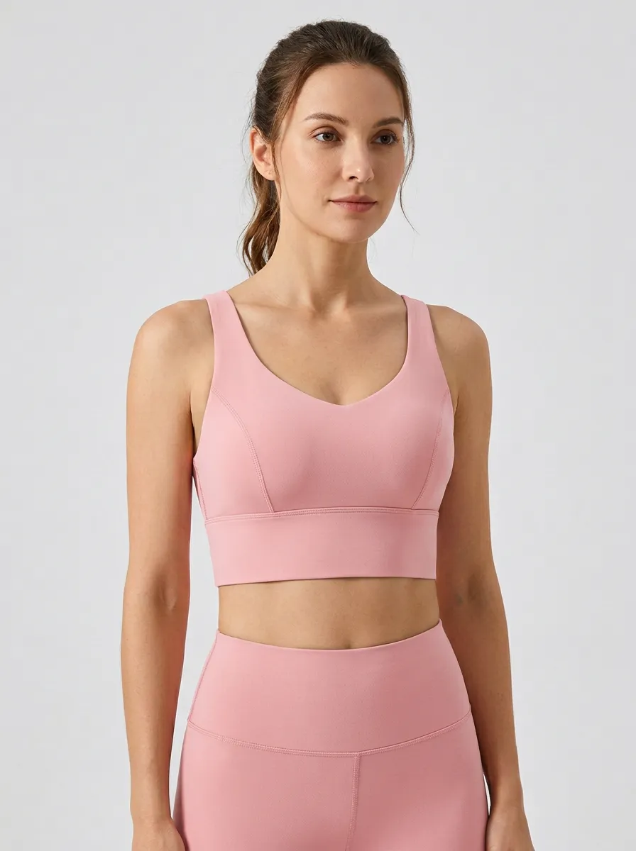 Women's V-Neck Paneled Wide-Strap Cropped Sports Bra